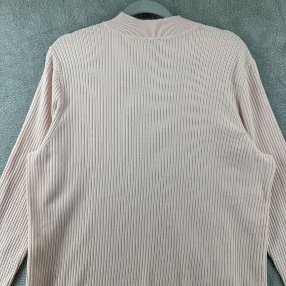 Talbots Sweater Womens Plus 2X Peach Rib Knit Mock Neck Snap Buttons Long Sleeve - Picture 8 of 14